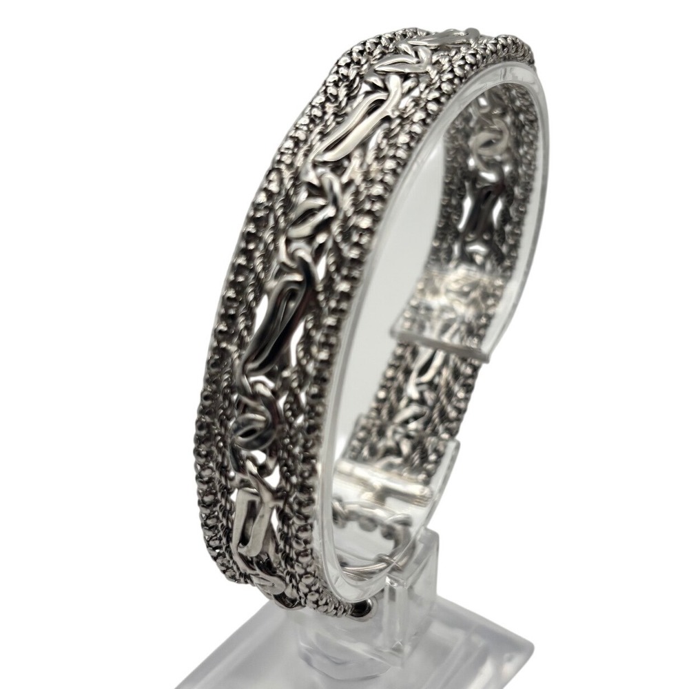 CHECKJ 925 Sterling Silver Multi Strand Popcorn Link Chain Bracelet 7.75in
